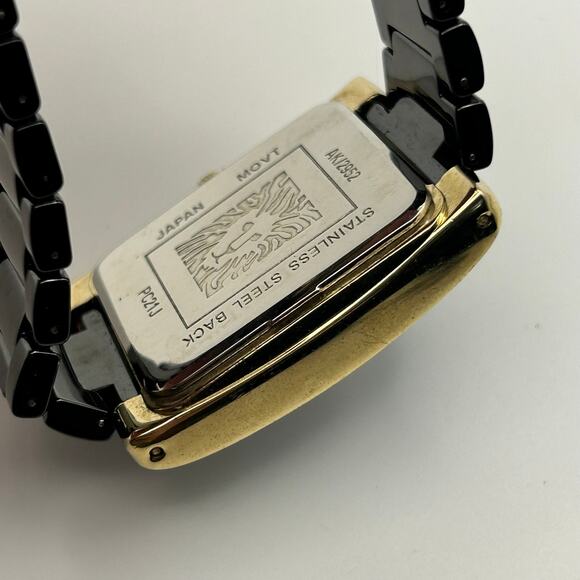 Anne Klein Rectangular Gold-tone Case Black Band Watch Working New Battery main image 5